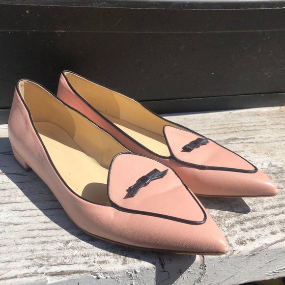 J. Crew Shoes - J CREW Leather Pointed Toe Bow Flats